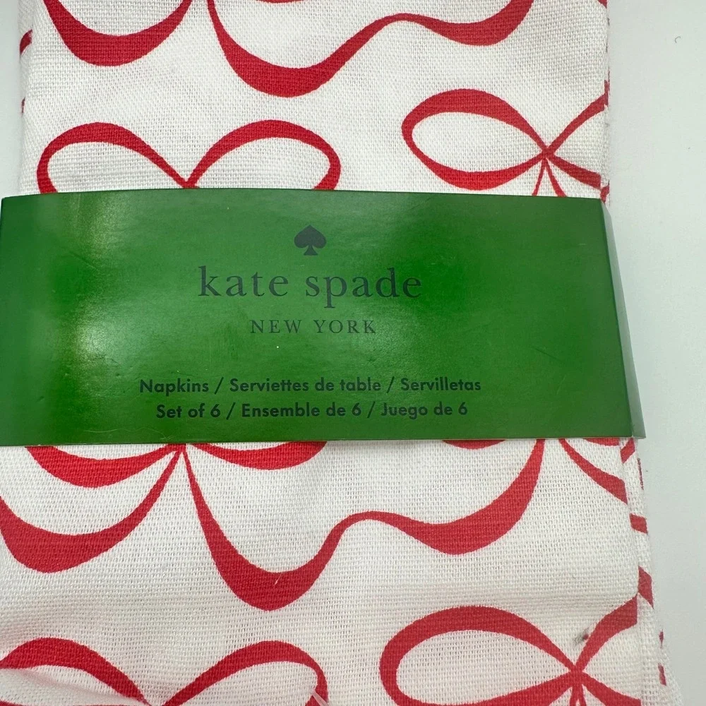 Kate Spade Napkins – Red Bow Cotton Blend – Valentine's Set of 6 NEW